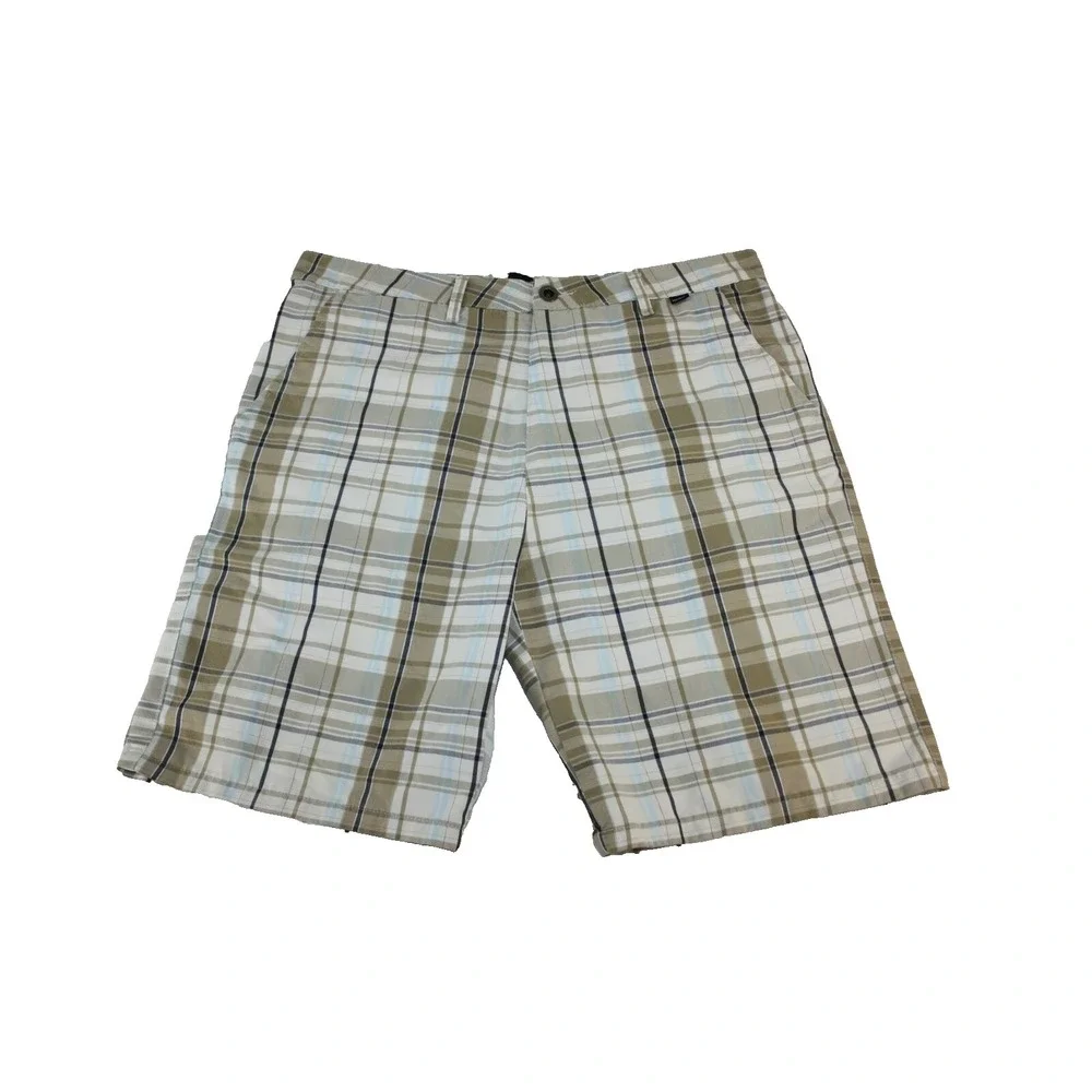 Hurley Shorts Men's 36 x 10 Bermuda Plaid White Blue lightweight surf outdoor